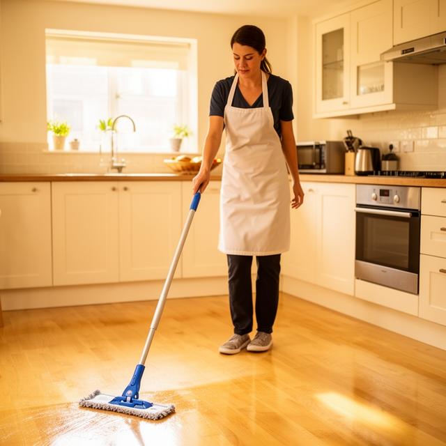 House cleaner mopping floor