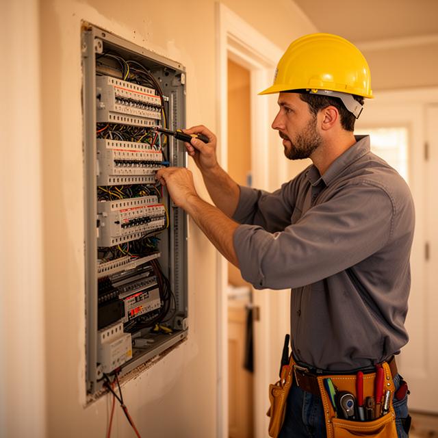 Electrician working on a panel
